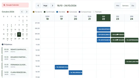 Agenda da semana do SeuCenoura com consultas confirmadas e atendidas de segunda a sábado.